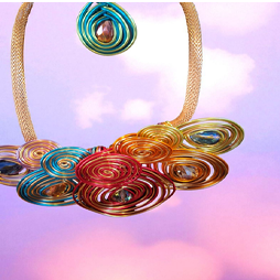 Colorful Spiral Wire Coil Necklace with Crystals
